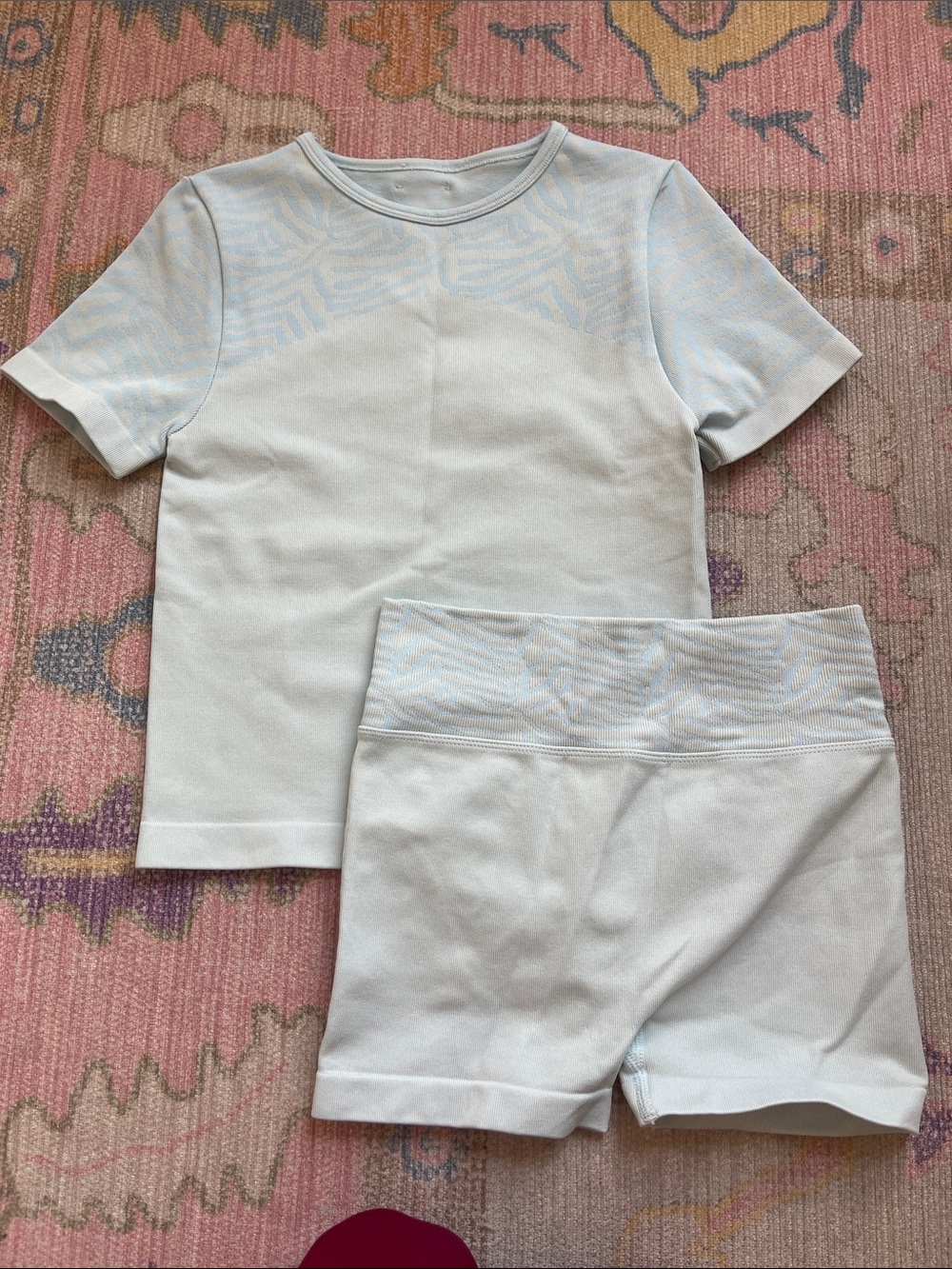 SHEIN Light Blue Short Sleeve Top and High-Waist Bike Shorts Set